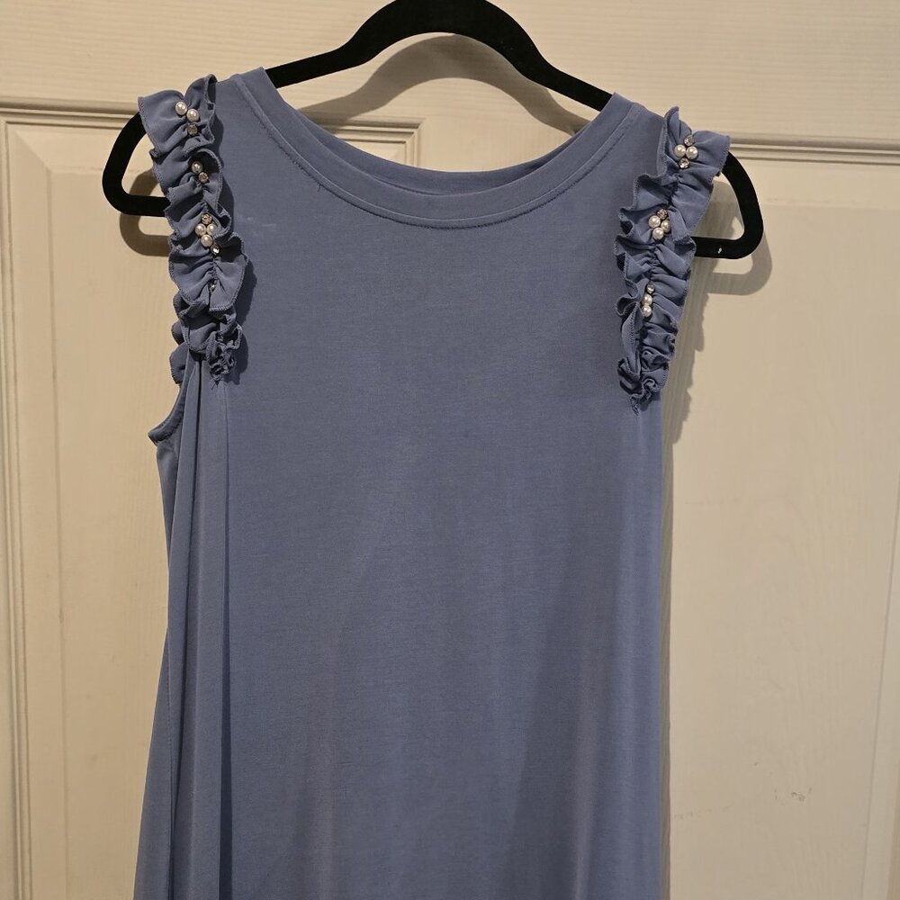 Violet Weekend Dusty Blue Rhinestone and Peal Ruffle Dress Size Medium